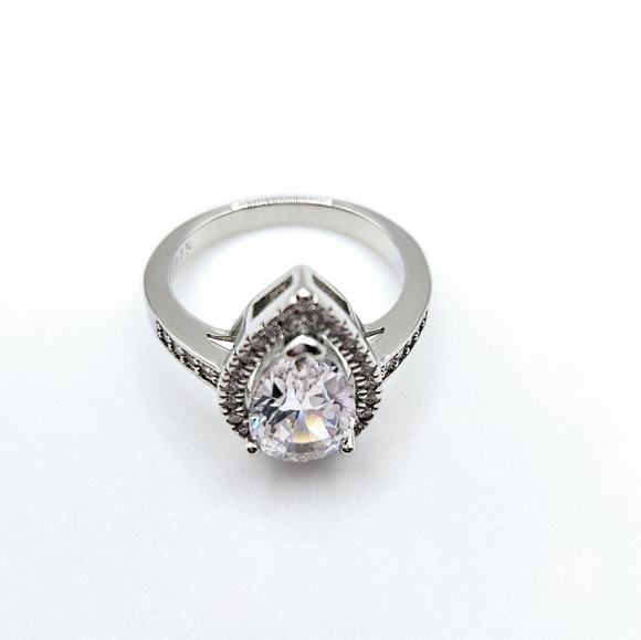 Pear Cut Diamond CZ Halo .925 Sterling Silver Ring Size 7 New - Picture 3 of 4